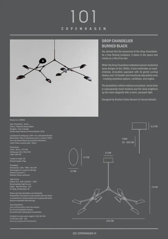 101 Copenhagen Drop Chandelier - Burned Black (5m)