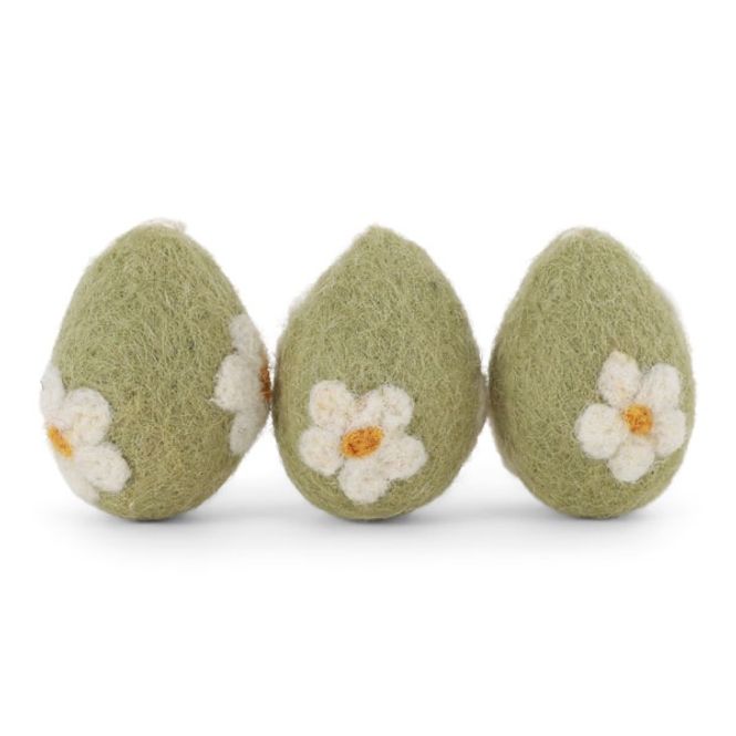 Hovedbilde Gry & Sif egg med blomster 3pk grønn