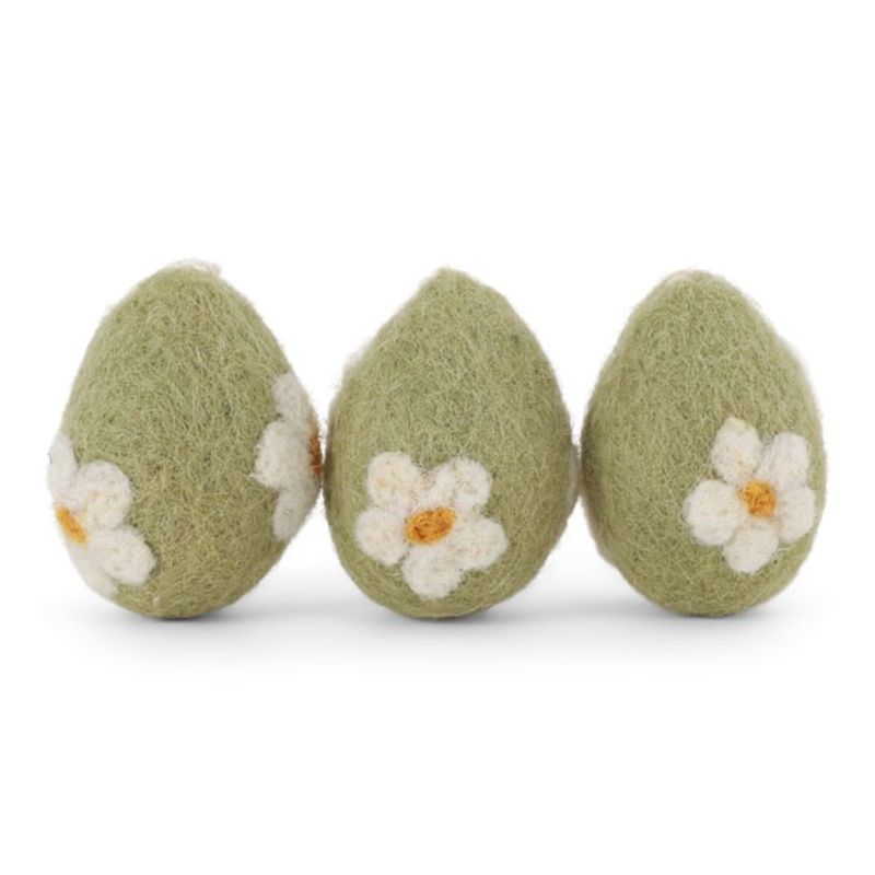 Gry & Sif egg med blomster 3pk grønn
