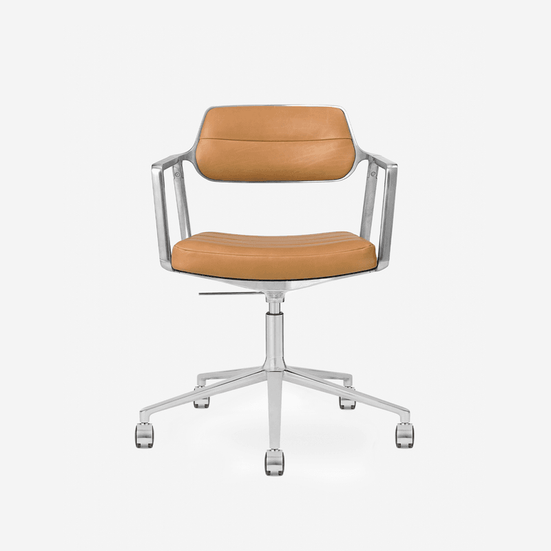 Vipp453 Svingbar stol med hjul - camel / polert ramme